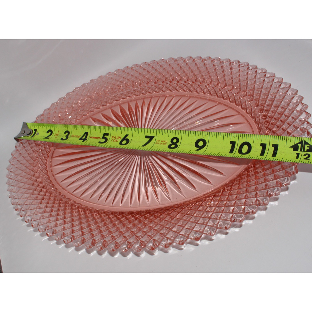 VTG Anchor Hocking Pink Depression Glass 12” Oval Serving Platter Miss America - Picture 7 of 8